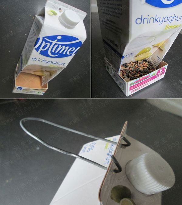 牛奶盒简单diy喂饲小鸟喂食器 - 废物利用手工diy小
