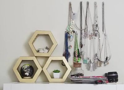 硬纸箱改造利用做diy六角形展示柜
