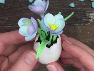 环保仿真花制作教程，DIY鸡蛋蛋壳盆栽花