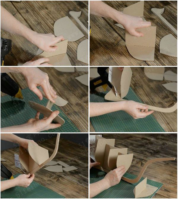 使用报废纸箱diy纸板海盗船模型教学 - 废物利用手工diy小制作 - 51费
