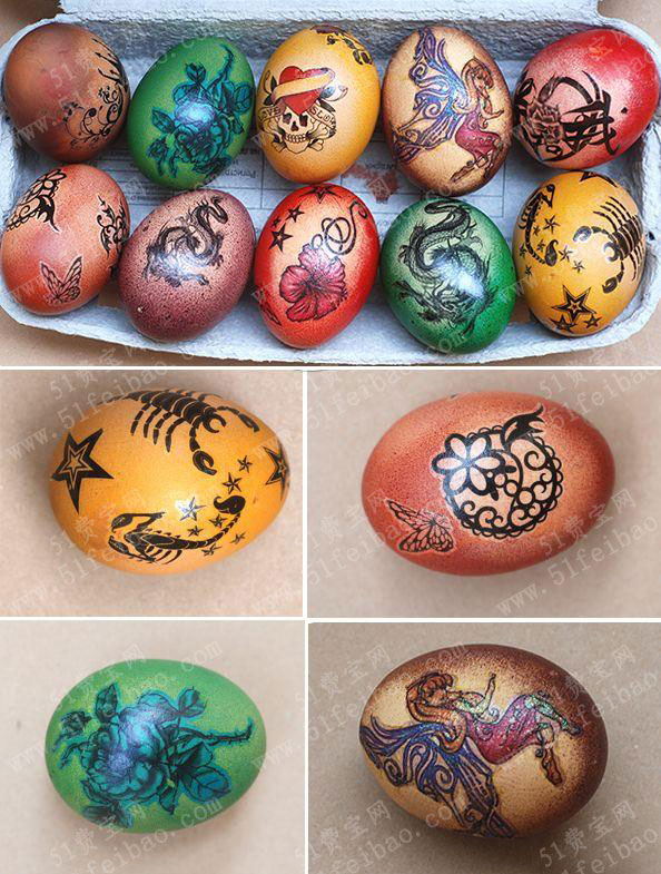 巧用纹身贴纸diy不一般的水转印复活节彩蛋
