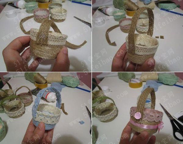 用杯子diy春天里的小花篮 - 废物利用手工diy小制作