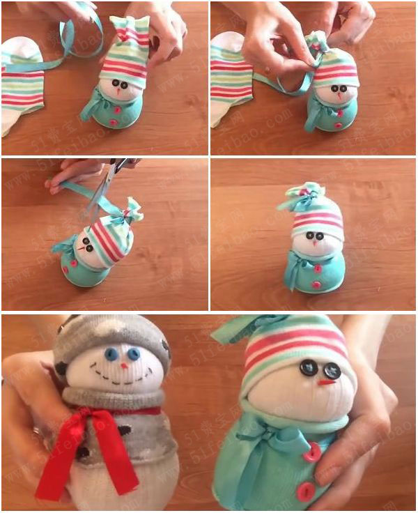 怎样用袜子制作雪人娃娃布偶的方法图解