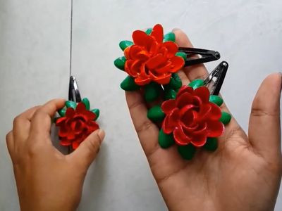 利用开心果壳做手工DIY花朵发夹