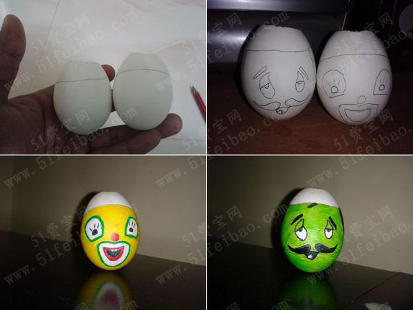 手绘玩具小丑鸡蛋壳不倒翁的制作方法