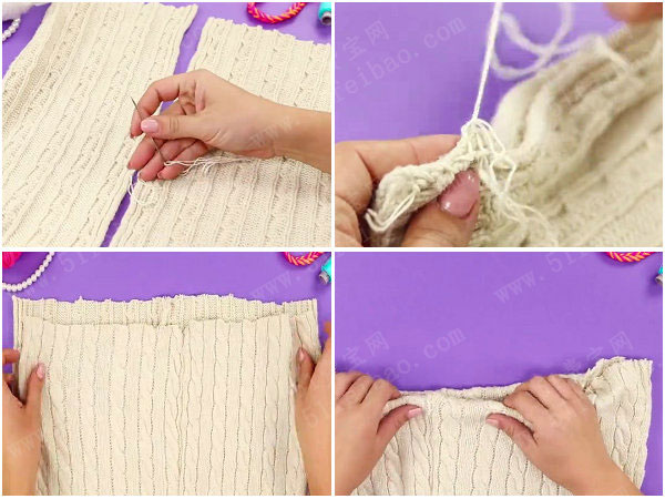 旧毛衣袖子DIY拼缝羊毛短裙