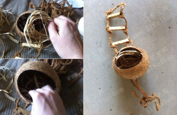 椰子壳加工diy搭建制作小鸟窝 废物利用手工diy小制作 51费宝网