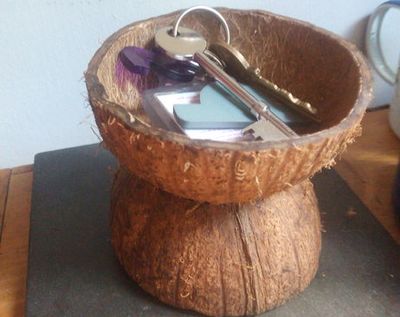 利用椰子壳可以做钥匙懒人收纳器 废物利用手工diy小制作 51费宝