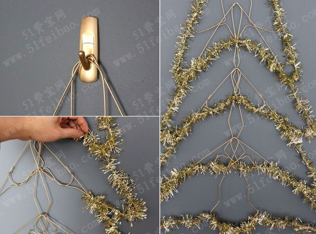 怎么用铁丝衣架制作华丽的壁挂圣诞树