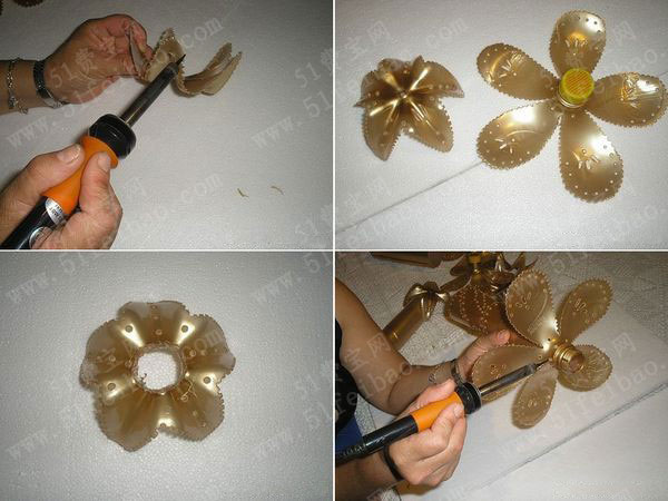 饮料瓶电烙diy金色花台奖杯制作教程 - 废物利用手工