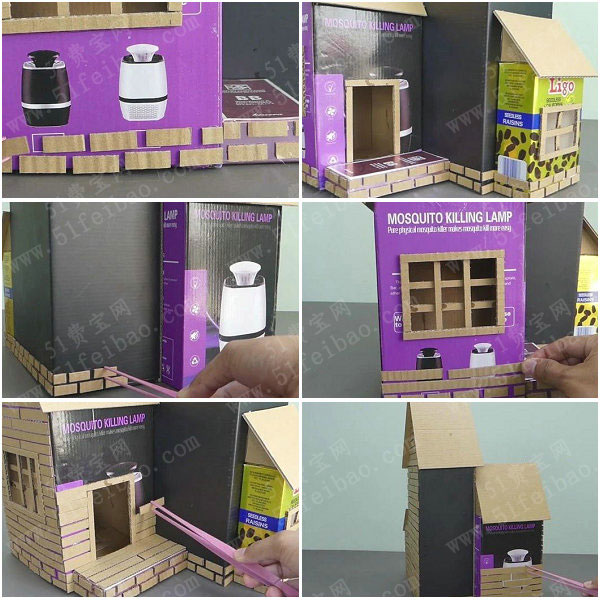 硬纸盒的废物再利用，DIY微型纸板屋农家小院步骤