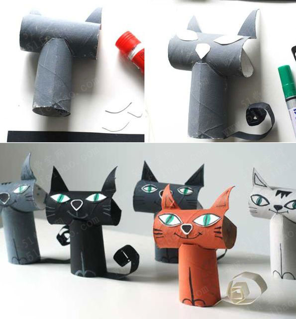 幼儿园纸芯筒小猫作品 - 废物利用手工diy小制作 - 51