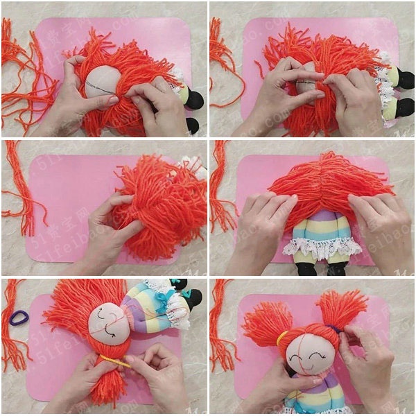 DIY袜子人偶红发娃娃做法图解
