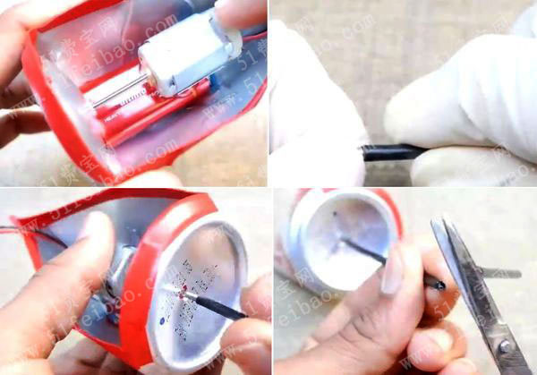 自制的易拉罐电动马达船手工教学