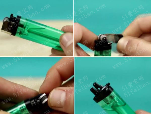 2,将白色出火头夹住来,然后就可以将打火机里面的这根细细的小管子倒