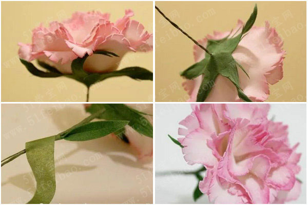 手工纸艺花朵泡沫花粉红康乃馨制作教程
