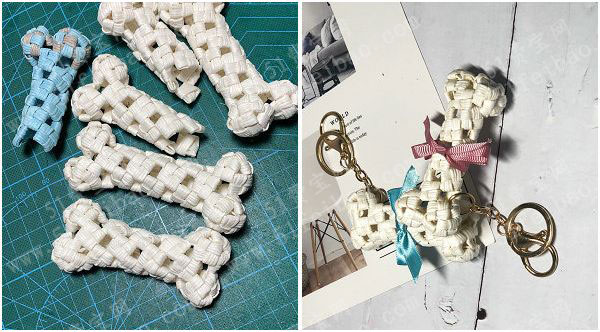 纸藤创意作品,diy狗骨头钥匙扣编法教学