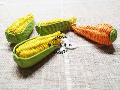 DIY纸藤手工艺品,藤编编织五谷杂粮玉米摆件
