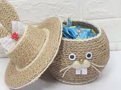 创意环保装饰家居教程，DIY黄麻装饰兔子糖罐