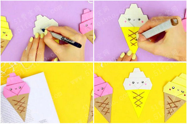 儿童手工纸艺,折纸冰淇淋书签的制作教程