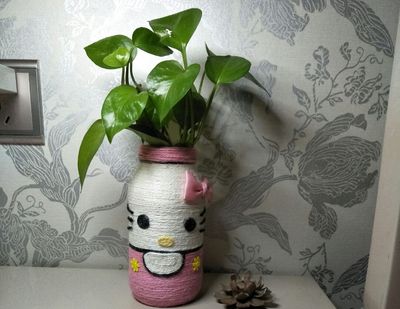 玻璃罐头瓶子diy粉色hellokitty花瓶
