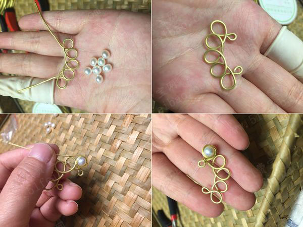 金属丝编织串珠做两只不对称耳环