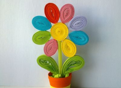 创意衍纸3D立体彩色盆栽花朵