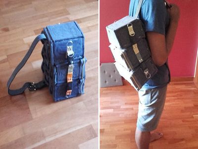 利用废纸板和旧衣服DIY组合挎包教学