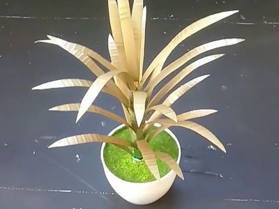 用废瓶子DIY金叶龙血树盆栽花摆件