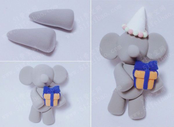 风干粘土手工作品：手捧礼物的可爱小象