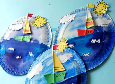 DIY碟子上的海阔天空帆船意境作品