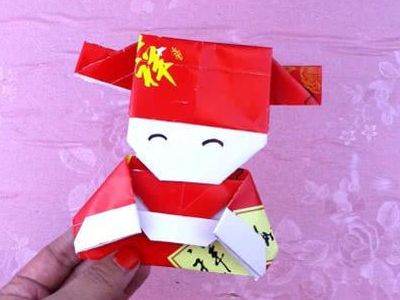 用旧红包袋DIY折纸萌萌哒财神爷