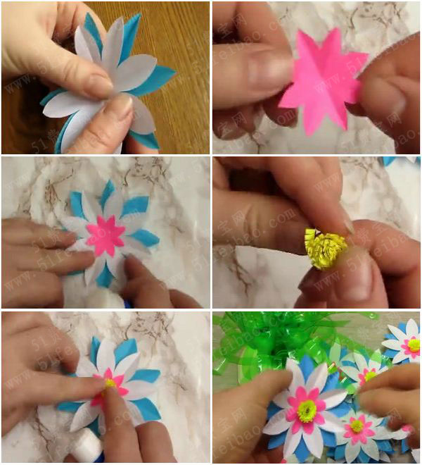 怎样用饮料瓶手工制作过年盆栽纸花 - 废旧物品手工