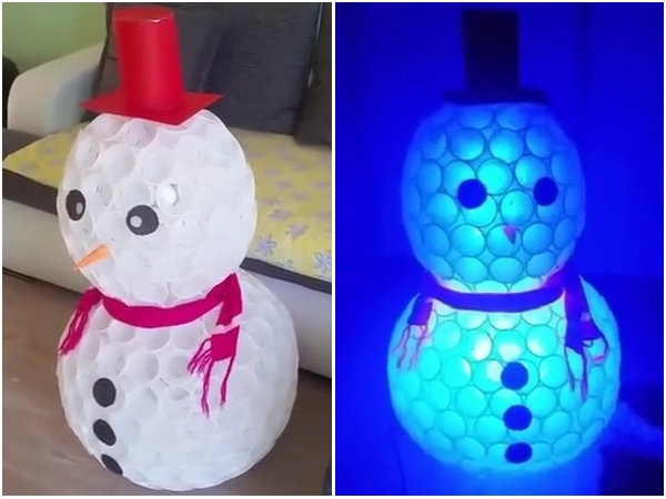 一次性杯子雪人圣诞节灯光摆件