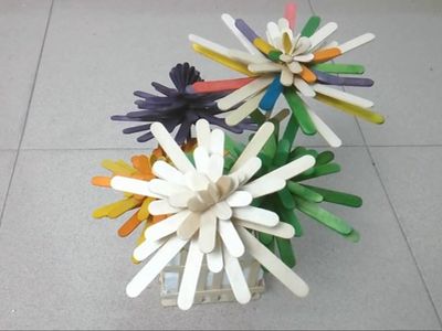 雪糕棍手工DIY抽象艺术盆花摆件