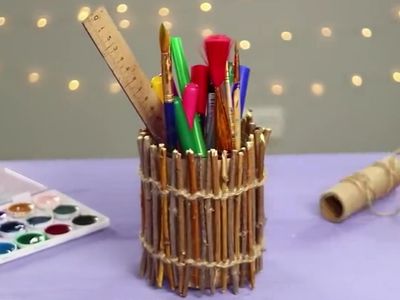 手工创意!DIY原生态树枝笔筒