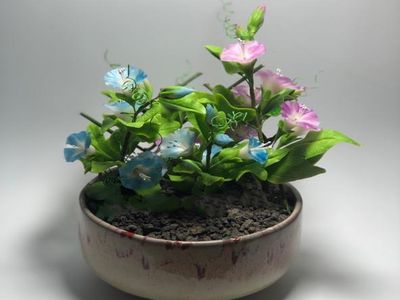 用黏土diy牵牛花的盆栽摆件方法 手工小制作 51费宝网