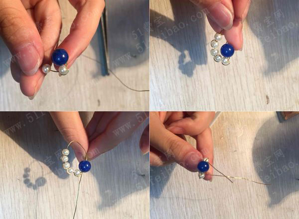 绕线串珠简约蓝玛瑙珠耳钉教程