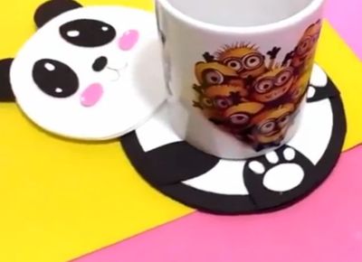 怎样利用废光碟制作大熊猫宝宝杯垫