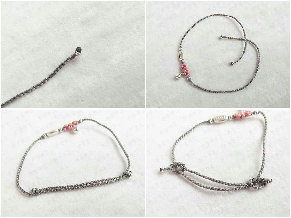 红绳编织手工diy ,制作美美的编绳桃花脚链