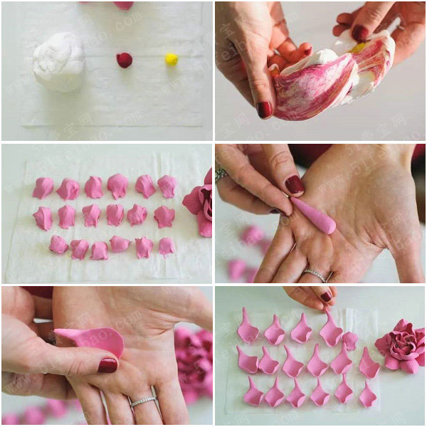 冷瓷土仿真花饰品制作教程，DIY粉红色栀子花