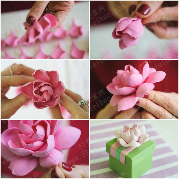冷瓷土仿真花饰品制作教程，DIY粉红色栀子花
