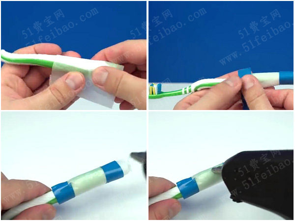 巧制热熔胶圈壁挂牙刷支架 - 废物利用手工diy小制作