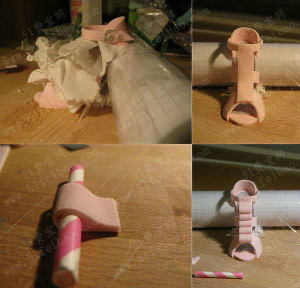 粉红色花边高跟凉鞋粘土小手工作品
