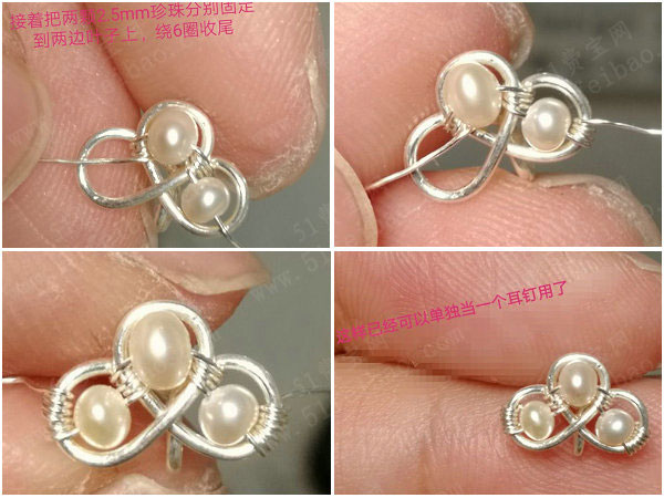 唯美系手工首饰制作,三叶草珍珠绕线耳饰diy教程