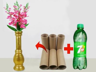 废汽水瓶手工制作水泥高脚花瓶