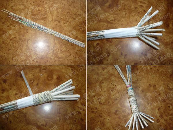 利用废旧报纸diy艺术之树摆设 废旧物品手工制作 51费宝网