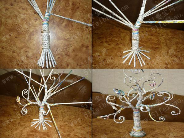 利用废旧报纸diy艺术之树摆设 废旧物品手工制作 51费宝网