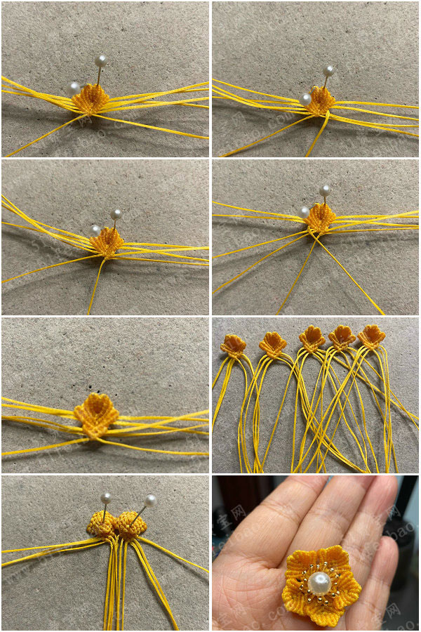 中国结编绳花朵,编织黄色小花图解教程 - 手工小制作 - 51费宝网