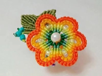 手工编织彩虹花朵,好漂亮的编绳丝巾扣